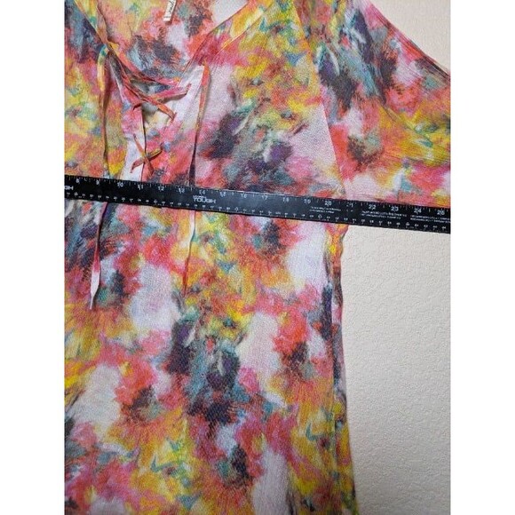 Abstract Floral Lace Up Blouse Womens Size Large Boho Festival Artistic Flowy - Picture 4 of 10